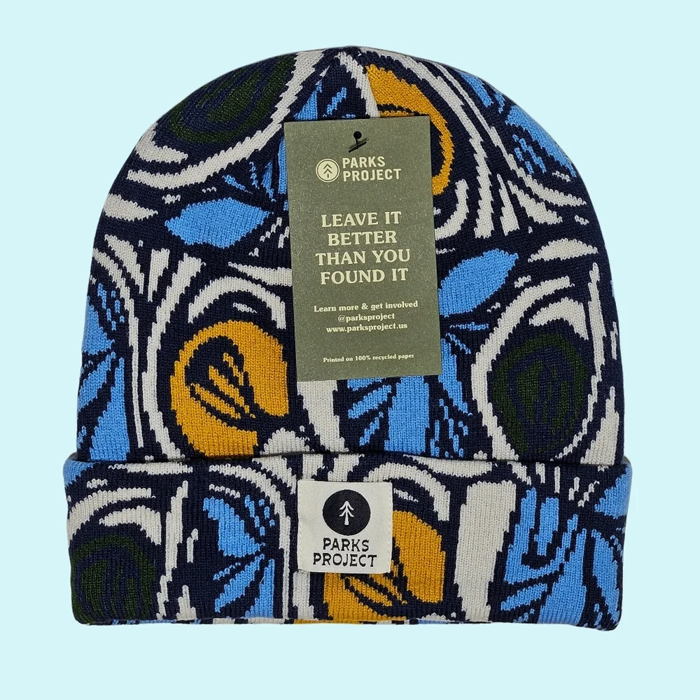 Parks Project Hat Beanie Wonderland Blue Yellow Knit Recycled Colorful Outdoor